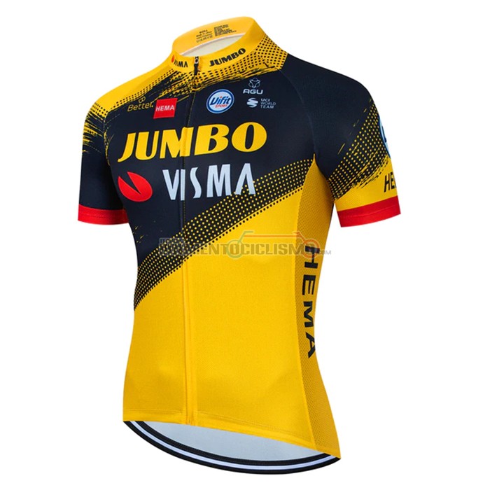 Abbigliamento Ciclismo Jumbo Visma Manica Corta 2022 Giallo Nero
